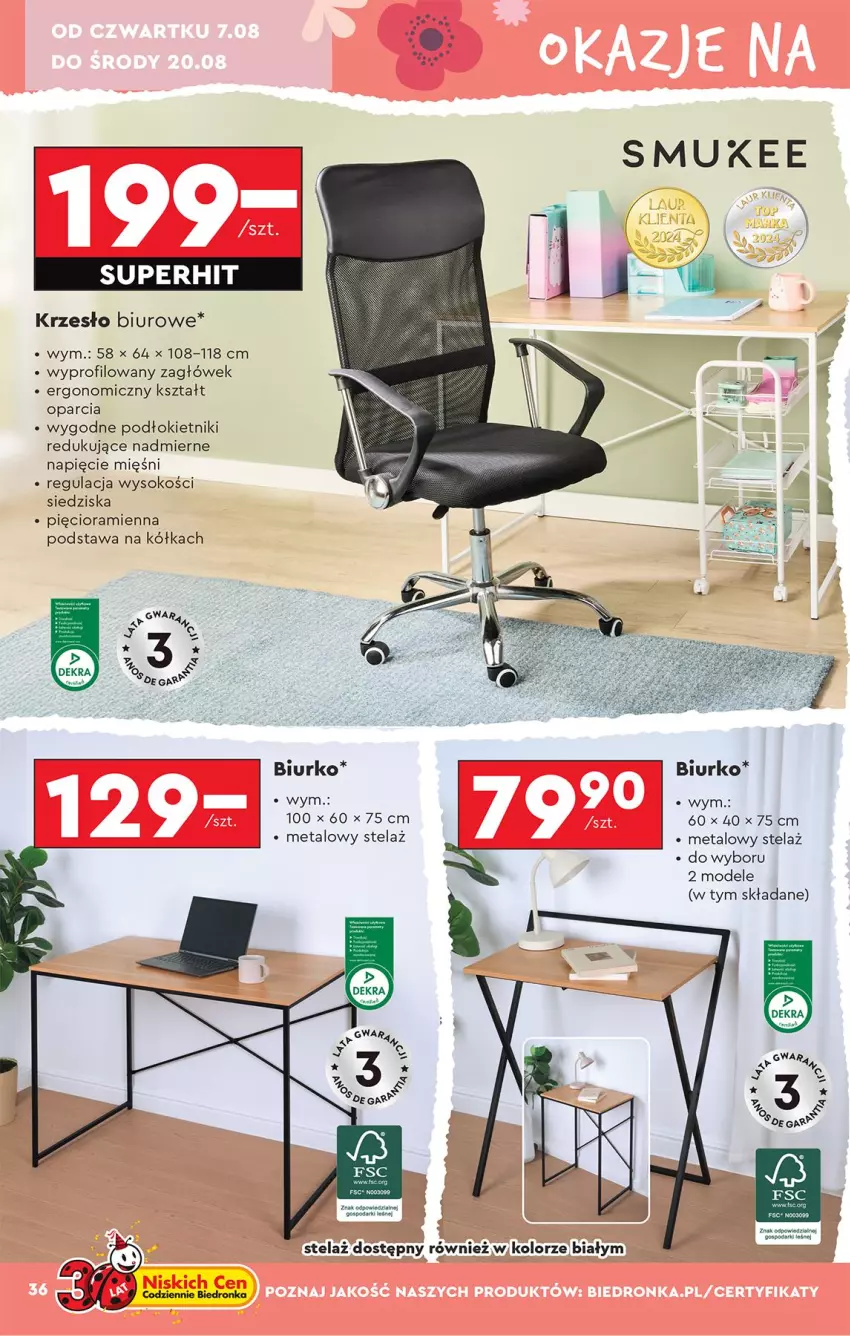 Gazetka promocyjna Biedronka - Okazje Tygodnia - ważna 04.08 do 16.08.2025 - strona 42 - produkty: Biurko, Biuro, Krzesło, Sok, Zagłówek