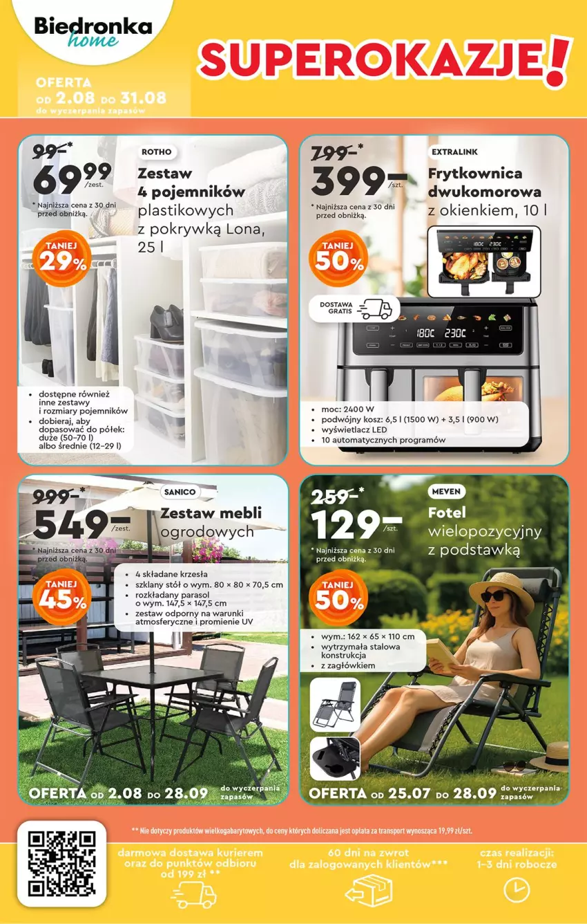 Gazetka promocyjna Biedronka - Okazje Tygodnia - ważna 04.08 do 16.08.2025 - strona 50 - produkty: Fotel, Gra, Kosz, Parasol, Pojemnik, Por, Stół