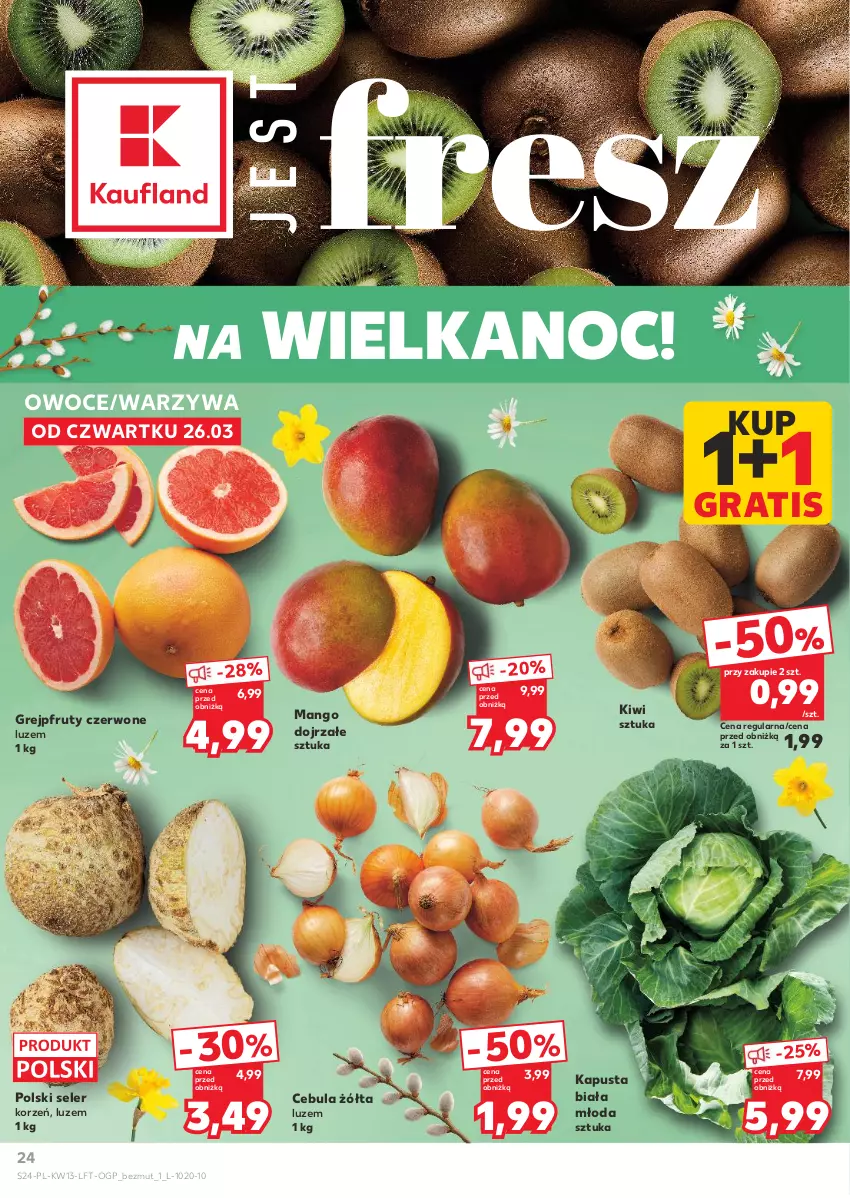 Gazetka promocyjna Kaufland - Gazetka tygodnia - ważna 26.03 do 31.03.2026 - strona 24 - produkty: Cebula, Gra, Grejpfrut, Kiwi, Mango, Owoce, Seler korzeń, Warzywa