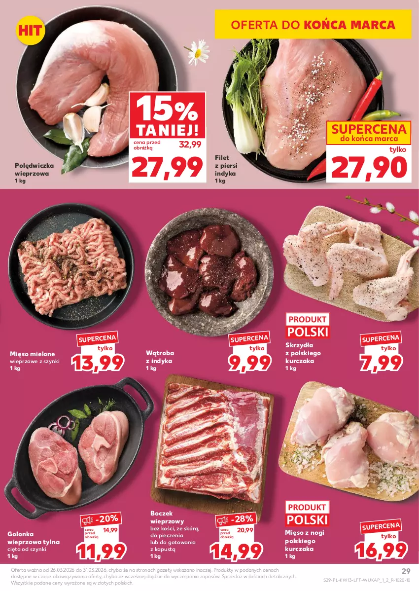Gazetka promocyjna Kaufland - Gazetka tygodnia - ważna 26.03 do 31.03.2026 - strona 29 - produkty: Boczek, Boczek wieprzowy, Filet z piersi indyka, Golonka wieprzowa, Kapustą, Kurczak, Mięso, Mięso mielone, Piec, Polędwiczka wieprzowa
