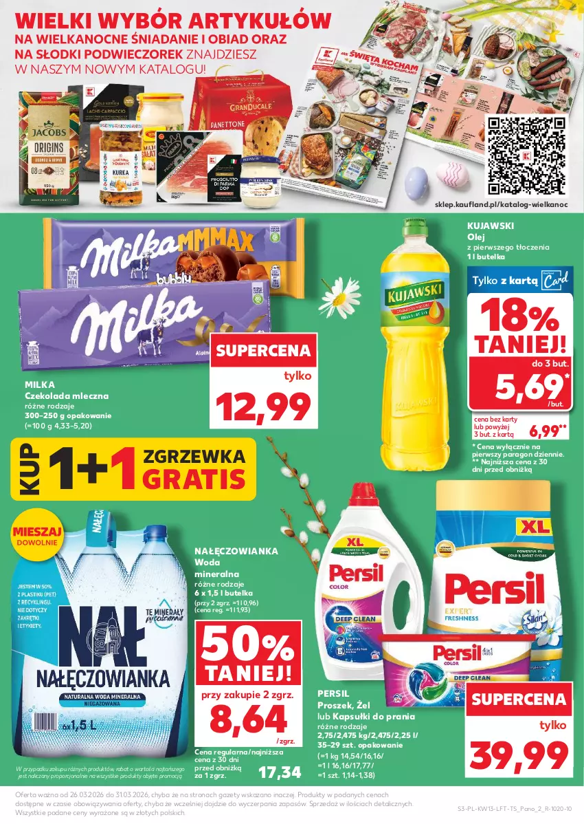 Gazetka promocyjna Kaufland - Gazetka tygodnia - ważna 26.03 do 31.03.2026 - strona 3 - produkty: Czekolada, Czekolada mleczna, Gra, Kapsułki do prania, Kujawski, Milka, Nałęczowianka, Olej, Persil, Por, Woda, Woda mineralna