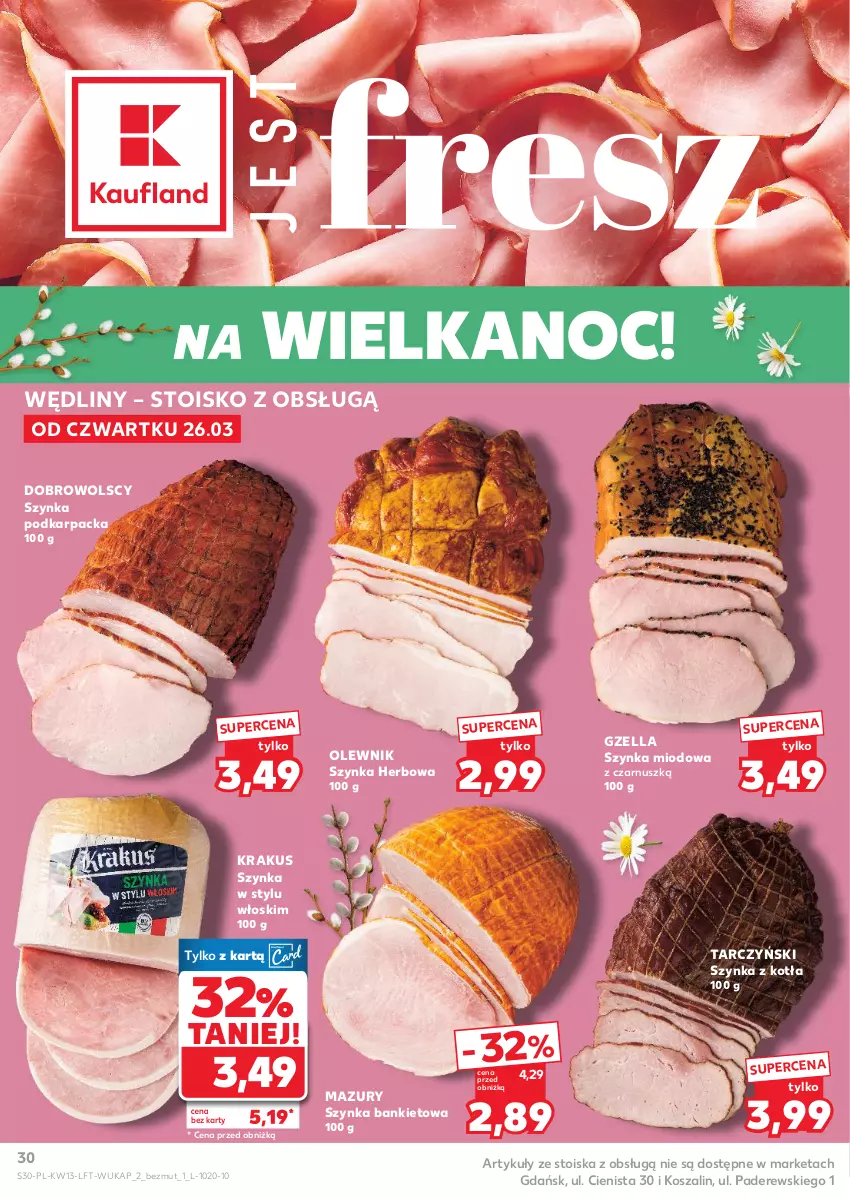 Gazetka promocyjna Kaufland - Gazetka tygodnia - ważna 26.03 do 31.03.2026 - strona 30 - produkty: Karp, Kosz, Krakus, Olewnik, Szal, Szynka, Tarczyński