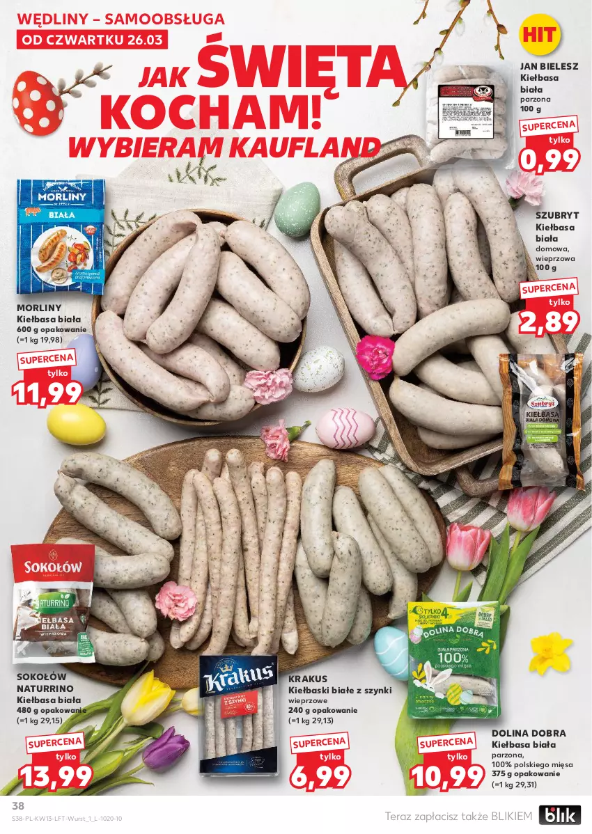 Gazetka promocyjna Kaufland - Gazetka tygodnia - ważna 26.03 do 31.03.2026 - strona 38 - produkty: Kiełbasa, Kiełbasa biała, Kiełbaski białe, Koc, Krakus, Morliny, Sok, Sokołów, Szubryt, Tera