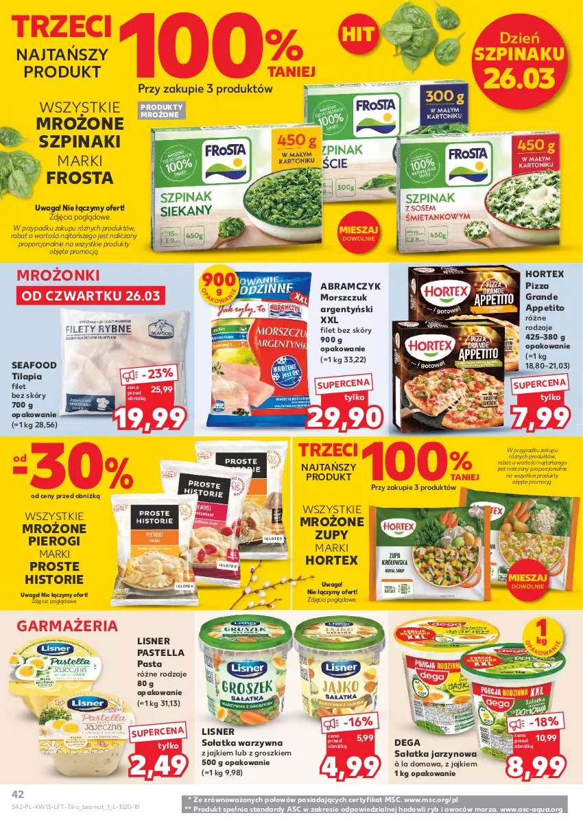 Gazetka promocyjna Kaufland - Gazetka tygodnia - ważna 26.03 do 31.03.2026 - strona 42 - produkty: Dega, Frosta, Gra, Hortex, Lisner, Pastella, Pierogi, Pizza, Por, Produkty mrożone, Sałat, Sałatka, Sałatka warzywna, Szpinak, Tilapia, Waga