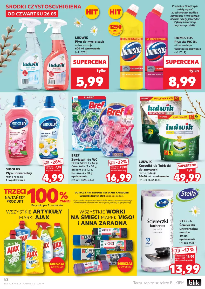 Gazetka promocyjna Kaufland - Gazetka tygodnia - ważna 26.03 do 31.03.2026 - strona 52 - produkty: Ajax, Bref, Domestos, Ludwik, Płyn do mycia, Płyn do wc, Por, Sidolux, Tablet, Tabletki do zmywarki, Tera, Waga, Worki na śmiec, Worki na śmieci, Zawieszki, Zmywarki