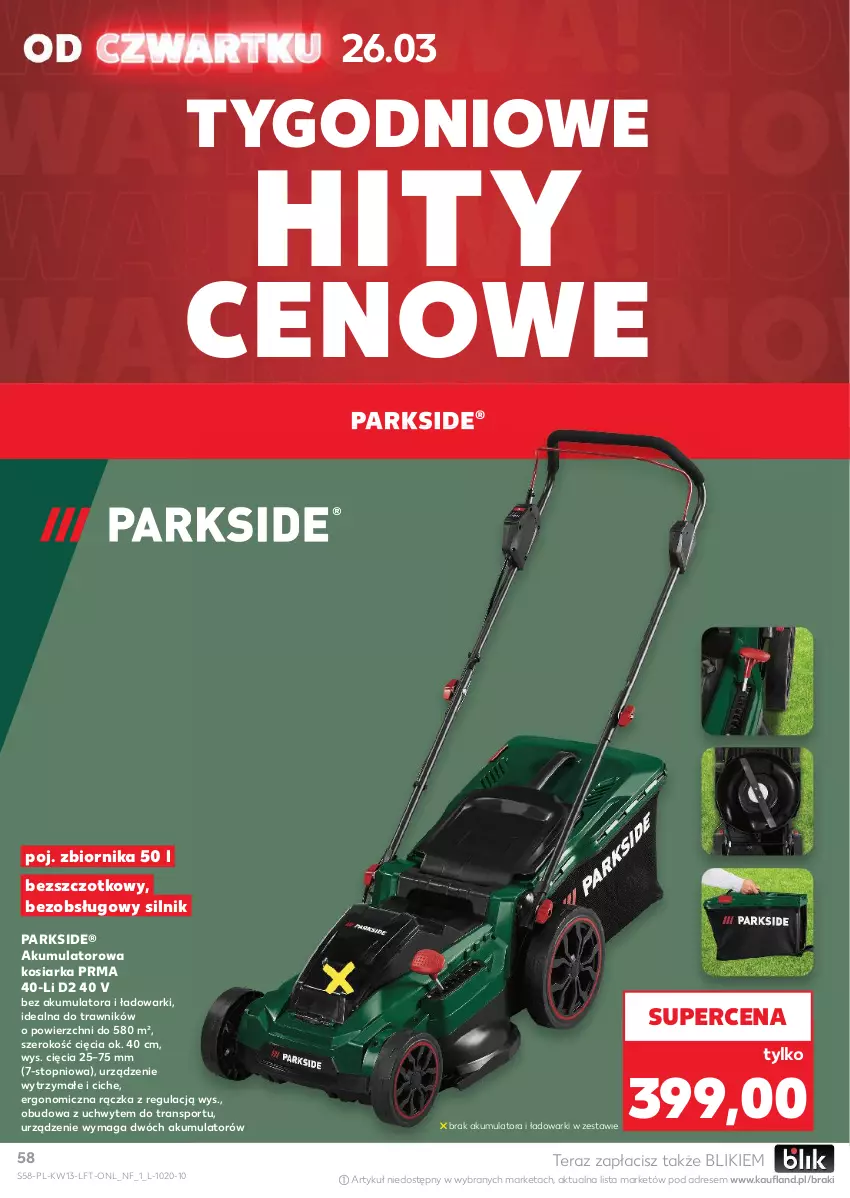 Gazetka promocyjna Kaufland - Gazetka tygodnia - ważna 26.03 do 31.03.2026 - strona 58 - produkty: Akumulator, Dres, Kosiarka, Parkside, Por, Sport, Tera, Top, Tran
