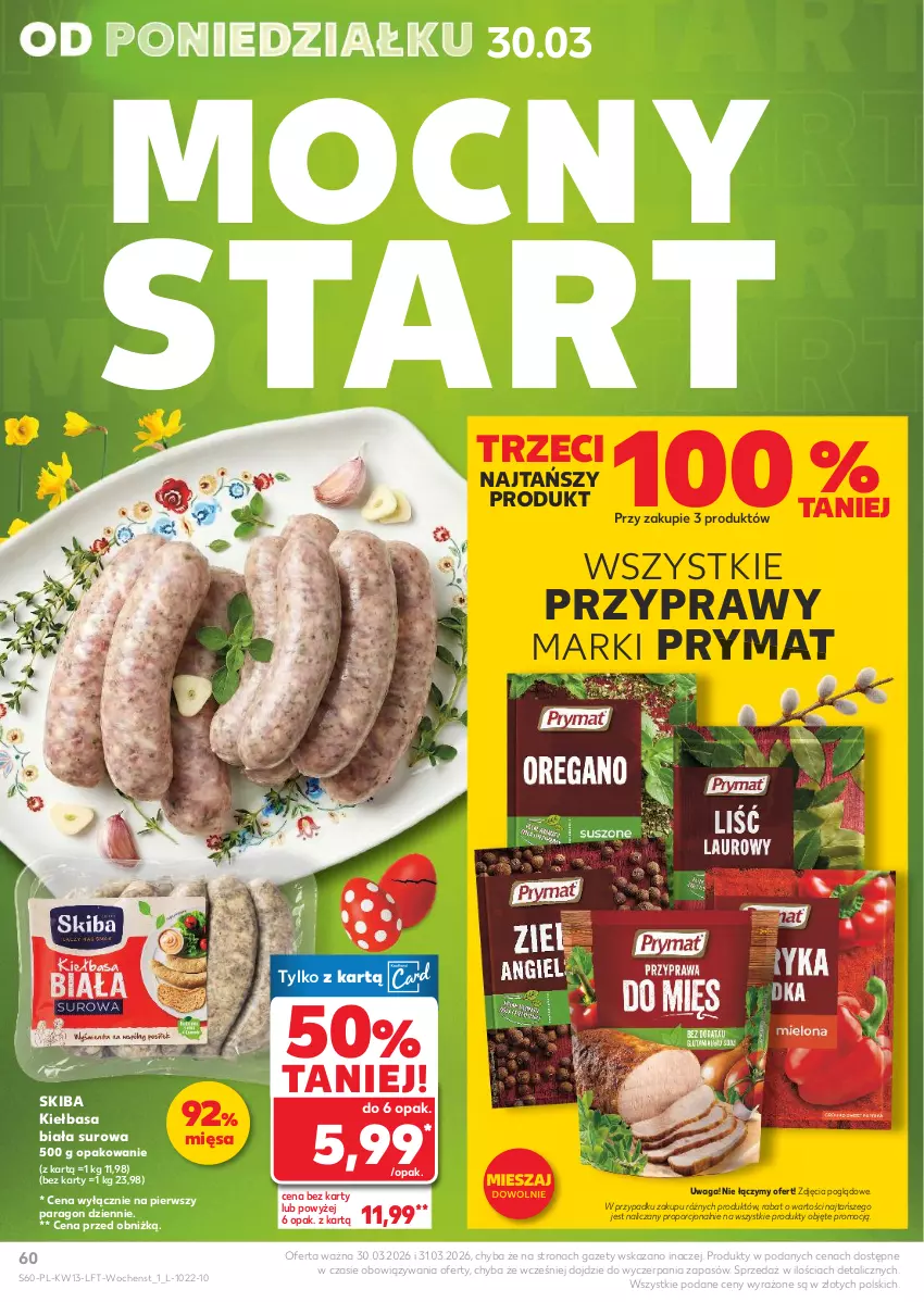 Gazetka promocyjna Kaufland - Gazetka tygodnia - ważna 26.03 do 31.03.2026 - strona 60 - produkty: Kiełbasa, Kiełbasa biała, Por, Prymat, Przyprawy, Waga