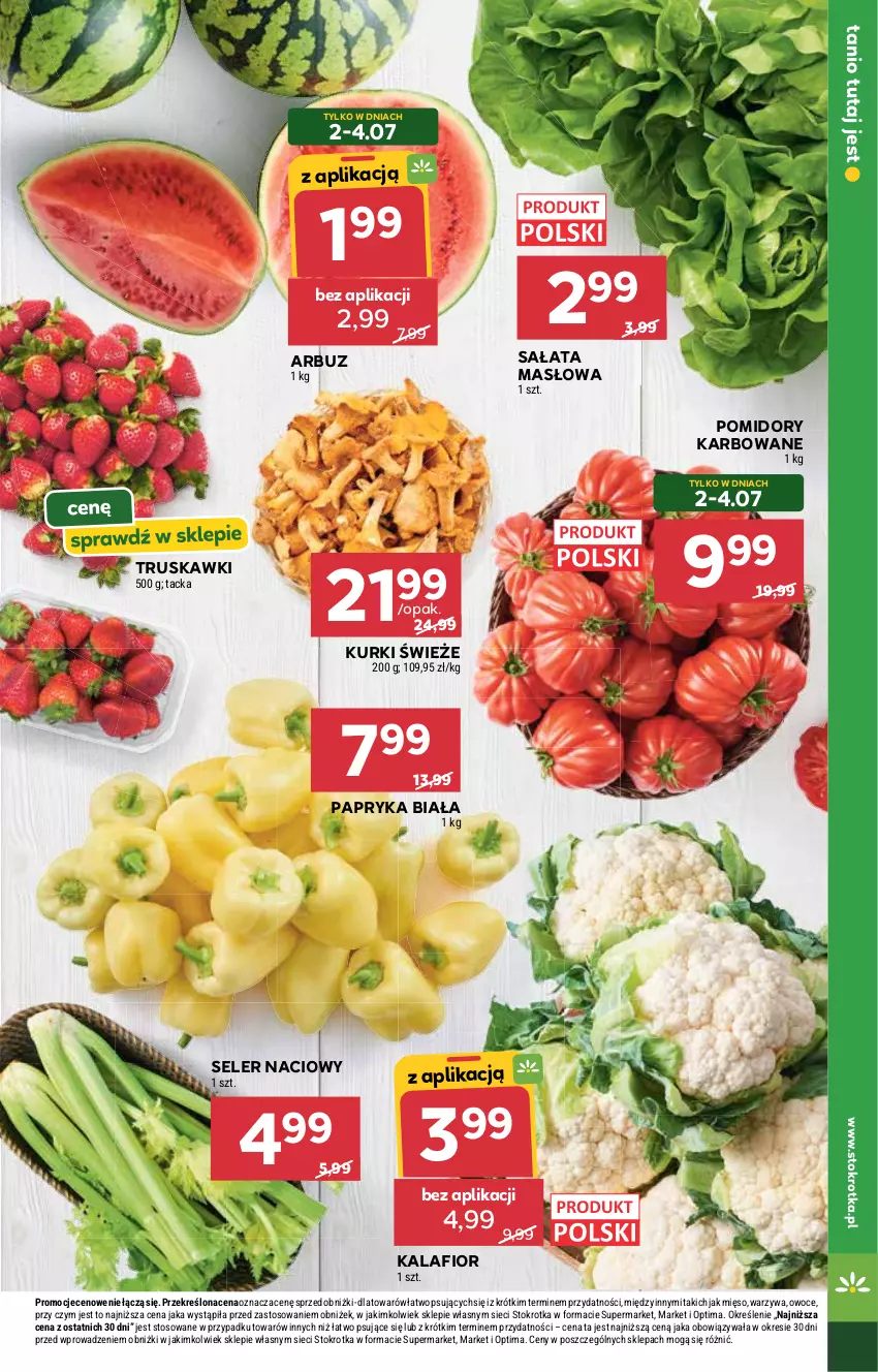 Gazetka promocyjna Stokrotka - Supermarket - ważna 02.07 do 08.07.2026 - strona 13 - produkty: Arbuz, Kalafior, Masło, Mięso, Optima, Owoce, Papryka, Papryka biała, Pomidory, Sałat, Sałata masłowa, Seler naciowy, Truskawki, Warzywa
