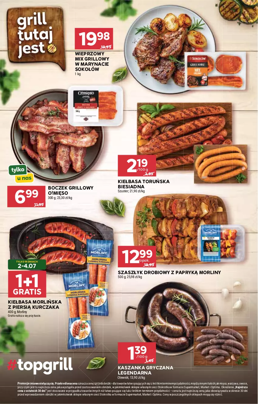 Gazetka promocyjna Stokrotka - Supermarket - ważna 02.07 do 08.07.2026 - strona 16 - produkty: Boczek, Gra, Grill, Gry, Kasza, Kaszanka, Kiełbasa, Kurczak, Mięso, Morliny, Olewnik, Optima, Owoce, Sok, Sokołów, Warzywa