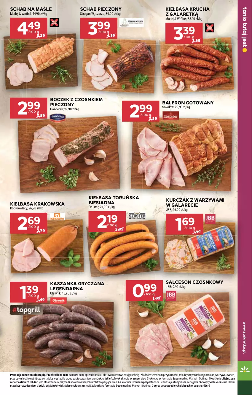Gazetka promocyjna Stokrotka - Supermarket - ważna 02.07 do 08.07.2026 - strona 19 - produkty: Boczek, Gala, Gry, Kasza, Kaszanka, Kiełbasa, Kiełbasa krakowska, Kiełbasa krucha, Kurczak, Mięso, Olewnik, Optima, Owoce, Piec, Salceson, Schab pieczony, Sok, Sokołów, Warzywa