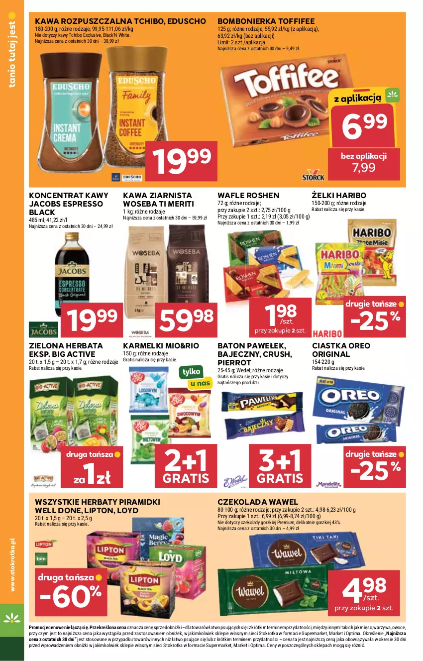 Gazetka promocyjna Stokrotka - Supermarket - ważna 02.07 do 08.07.2026 - strona 28 - produkty: Baton, Ciastka, Czekolada, Gin, Gra, Haribo, Herbata, Jacobs, Kawa, Kawa rozpuszczalna, Kawa ziarnista, Lack, Lipton, Loyd, Mięso, Optima, Oreo, Owoce, Tchibo, Toffifee, Wafle, Warzywa, Wawel, Woseba