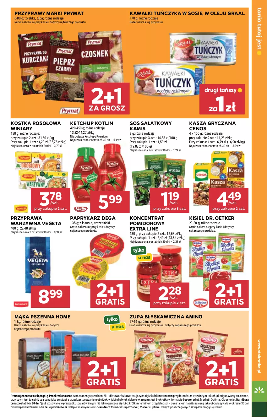 Gazetka promocyjna Stokrotka - Supermarket - ważna 02.07 do 08.07.2026 - strona 29 - produkty: Cenos, Dega, Dr. Oetker, Gra, Graal, Gry, Kamis, Kasza, Kasza gryczana, Kawa, Ketchup, Kisiel, Koncentrat pomidorowy, Kotlin, Mąka, Mąka pszenna, Mięso, Olej, Optima, Owoce, Papryka, Paprykarz, Prymat, Przyprawy, Sałat, Sos, Torebka, Tuńczyk, Vegeta, Warzywa, Winiary, Zupa