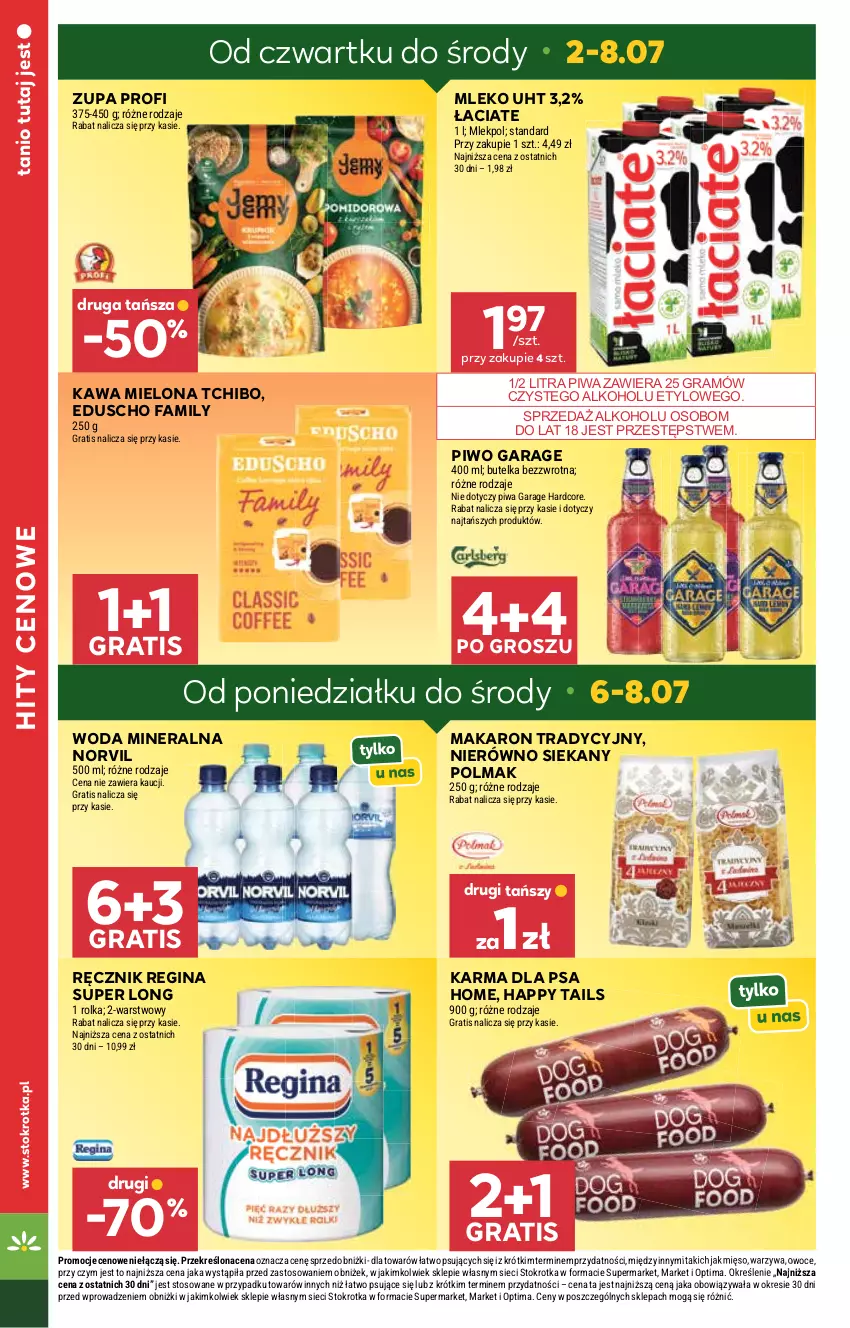 Gazetka promocyjna Stokrotka - Supermarket - ważna 02.07 do 08.07.2026 - strona 6 - produkty: Fa, Gin, Gra, Kawa, Kawa mielona, Makaron, Mięso, Mleko, Olma, Optima, Owoce, Piwa, Piwo, Ręcznik, Tchibo, Warzywa, Woda, Woda mineralna, Zupa
