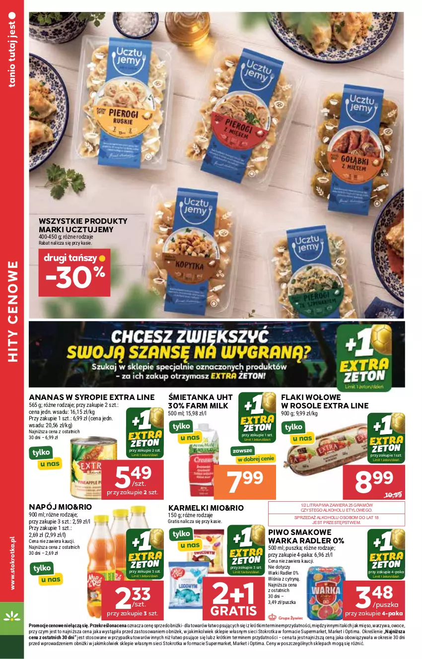 Gazetka promocyjna Stokrotka - Supermarket - ważna 02.07 do 08.07.2026 - strona 8 - produkty: Ananas, Fa, Farm Milk, Flaki, Flaki wołowe, Gra, Mięso, Napój, Optima, Owoce, Piwa, Piwo, Radler, Syrop, Warka, Warzywa