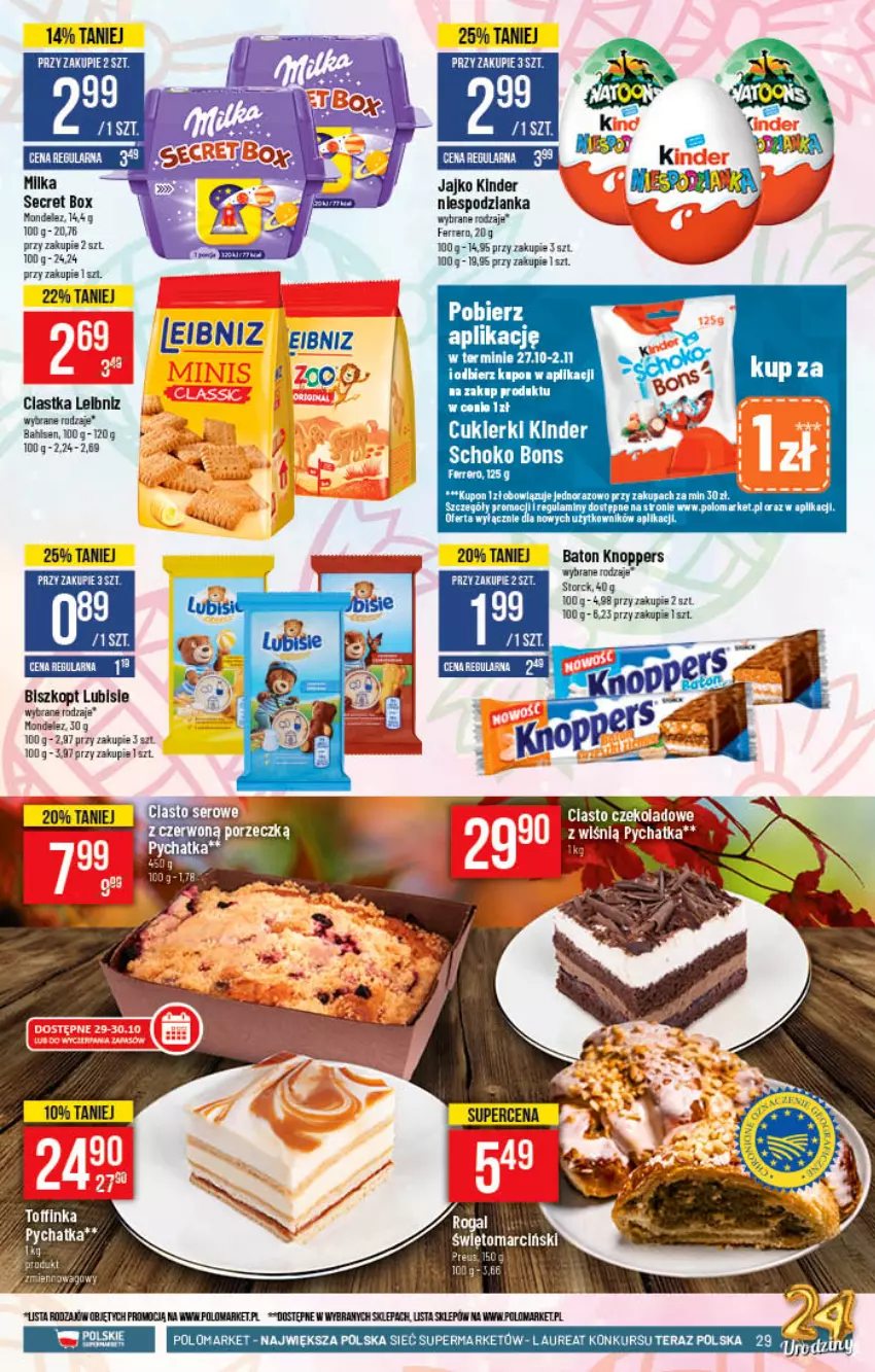 Gazetka promocyjna PoloMarket - Gazetka pomocyjna - ważna 27.10 do 02.11.2021 - strona 29 - produkty: Baton, Ciastka, Fa, Ferrero, Kinder, Knoppers, Lubisie, Rogal