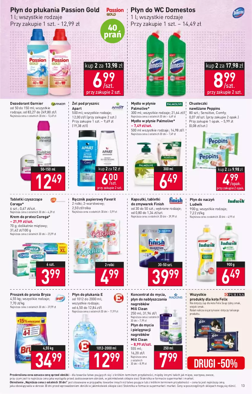 Gazetka promocyjna Stokrotka - Market - ważna 19.10 do 25.10.2023 - strona 16 - produkty: Bryza, Chusteczki, Corega, Dezodorant, Domestos, Fa, Felix, Finish, Garnier, Ludwik, Mięso, Mydło, Mydło w płynie, Owoce, Palmolive, Papier, Płyn do mycia, Płyn do płukania, Płyn do wc, Proszek do prania, Ręcznik, Rolki, Tablet, Warzywa