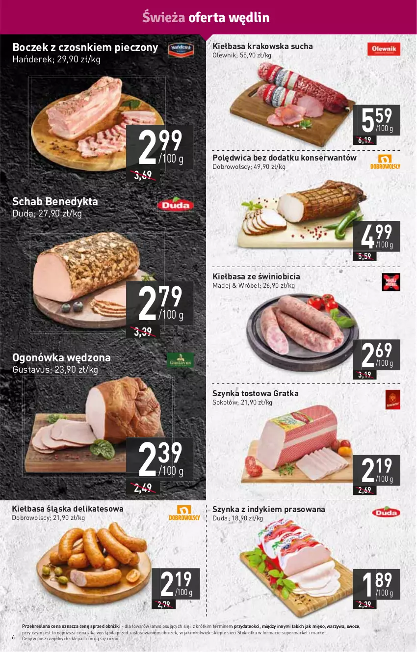 Gazetka promocyjna Stokrotka - Market - ważna 19.10 do 25.10.2023 - strona 8 - produkty: BIC, Boczek, Duda, Gra, HP, Kiełbasa, Kiełbasa krakowska, Kiełbasa śląska, Mięso, Ogonówka, Olewnik, Owoce, Piec, Polędwica, Schab Benedykta, Ser, Sok, Sokołów, Szynka, Warzywa