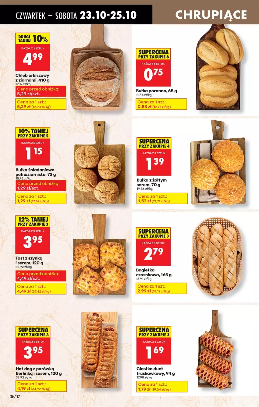 Gazetka promocyjna Biedronka - Od Czwartku - ważna 23.10 do 29.10.2025 - strona 34 - produkty: Bagietka, Bagietka czosnkowa, Bułka, Chleb, Danio, Fa, Hot dog, Por, Ser, Sos