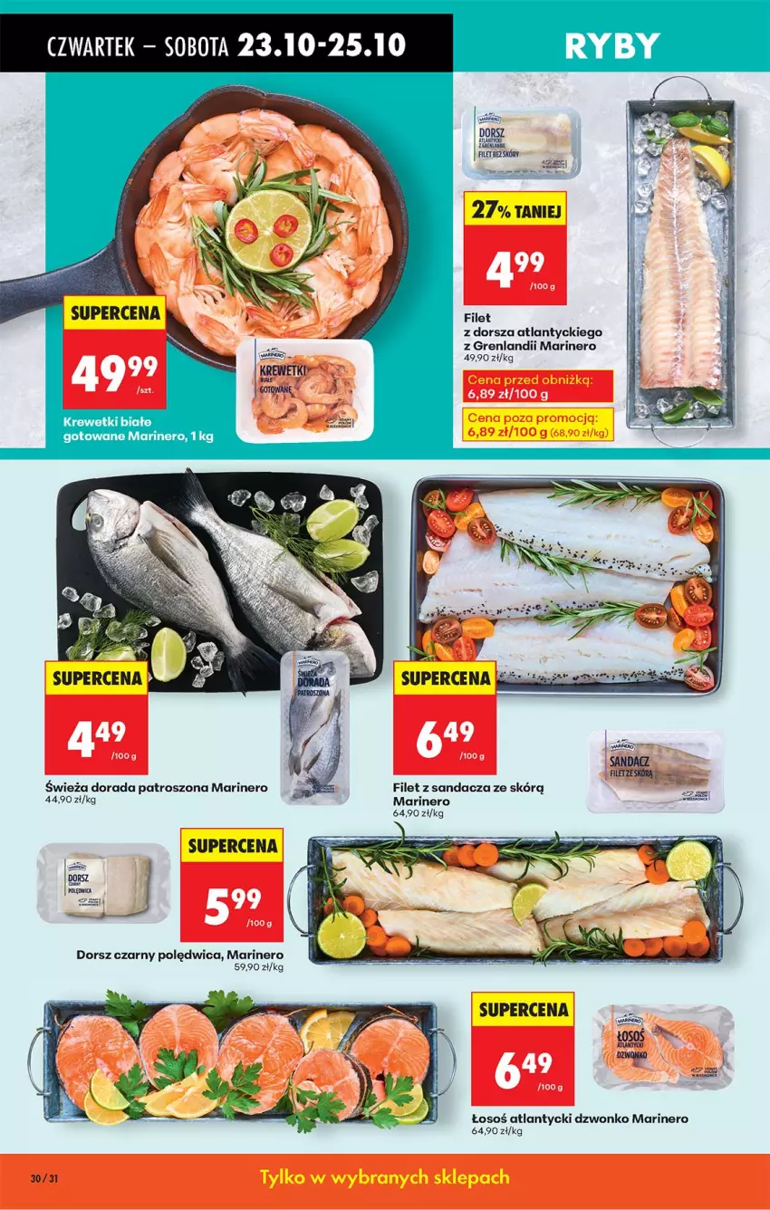 Gazetka promocyjna Biedronka - Od Czwartku - ważna 23.10 do 29.10.2025 - strona 38 - produkty: Dorsz, Filet z dorsza atlantyckiego, Filet z sandacza, Krewetki, LG, Polędwica, Sandacz