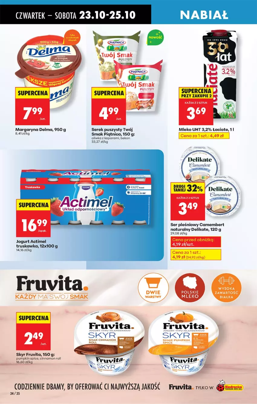 Gazetka promocyjna Biedronka - Od Czwartku - ważna 23.10 do 29.10.2025 - strona 42 - produkty: Actimel, Beko, Camembert, Delma, Isla, Jogurt, Margaryna, Mleko, Piątnica, Ser, Ser pleśniowy, Serek, Serek puszysty, Twój Smak