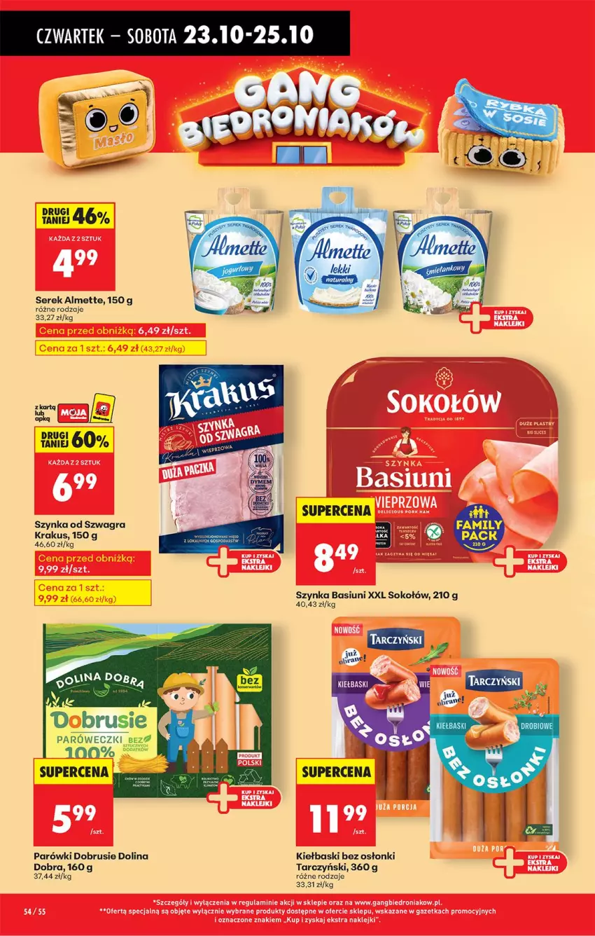 Gazetka promocyjna Biedronka - Od Czwartku - ważna 23.10 do 29.10.2025 - strona 72 - produkty: Almette, Gra, Krakus, Obrus, Parówki, Ser, Serek, Sok, Sokołów, Szynka, Tarczyński