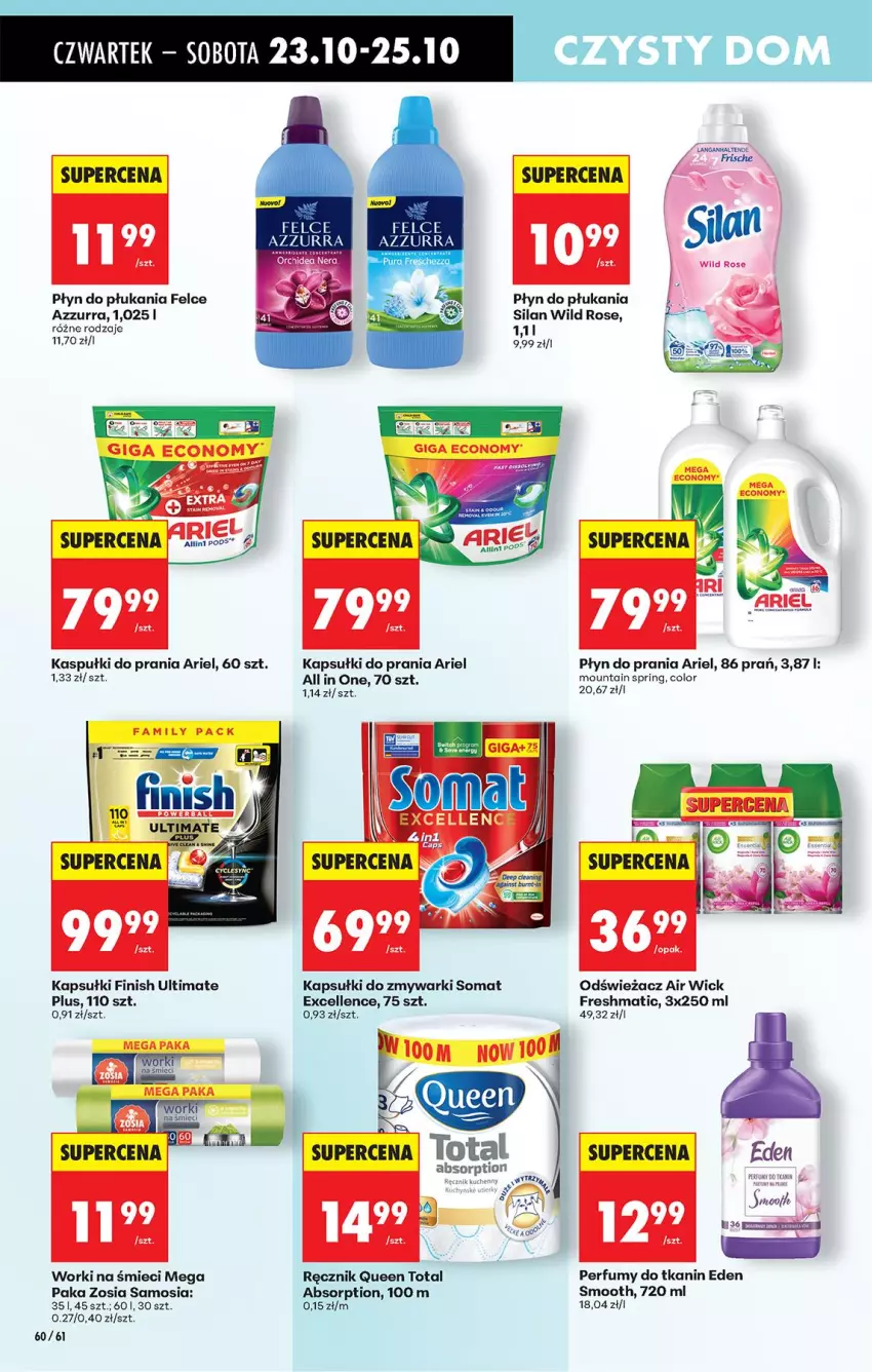Gazetka promocyjna Biedronka - Od Czwartku - ważna 23.10 do 29.10.2025 - strona 80 - produkty: Air Wick, Ariel, Fa, Finish, Kapsułki do prania, Perfum, Płyn do płukania, Płyn do prania, Pur, Ręcznik, Silan, Somat, Worki na śmiec, Worki na śmieci, Zmywarki