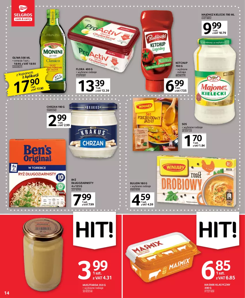 Gazetka promocyjna Selgros - Oferta spożywcza - ważna 16.02 do 01.03.2023 - strona 14 - produkty: Bulion, Chrzan, Flora, Ketchup, Lion, Majonez, Mus, Musztarda, Oliwa, Ryż, Sos