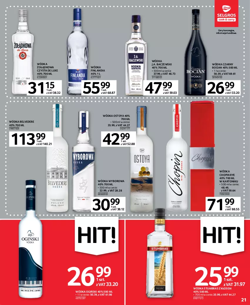 Gazetka promocyjna Selgros - Oferta spożywcza - ważna 16.02 do 01.03.2023 - strona 21 - produkty: Finlandia, Ogiński, Tonik, Wódka, Wyborowa