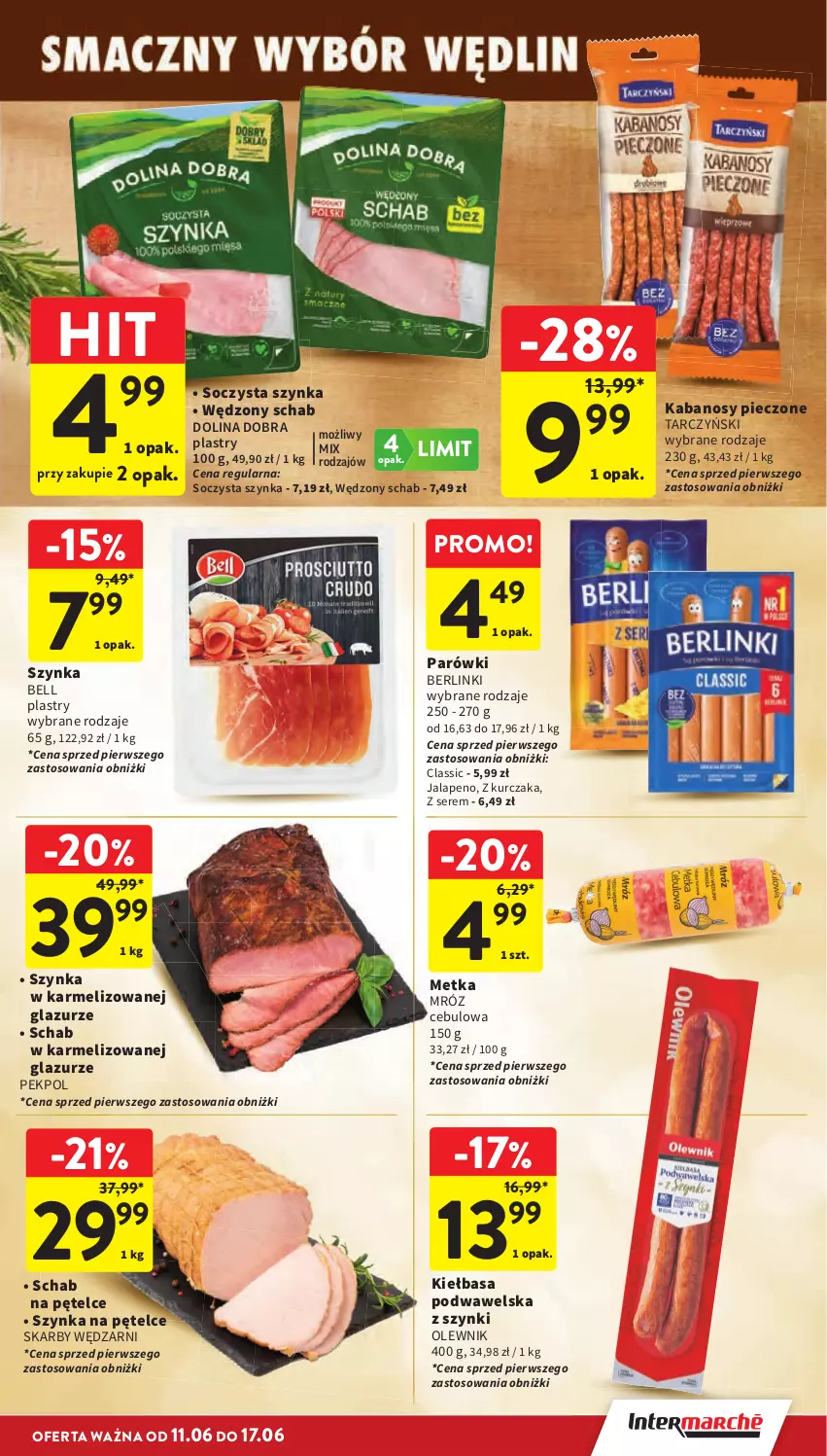 Gazetka promocyjna Intermarche - Gazetka promocyjna - ważna 11.06 do 17.06.2026 - strona 25 - produkty: Bell, Berlinki, Kabanos, Kiełbasa, Kiełbasa podwawelska, Kurczak, Lazur, Olewnik, Parówki, Pekpol, Piec, Ser, Szynka, Tarczyński, Wawel
