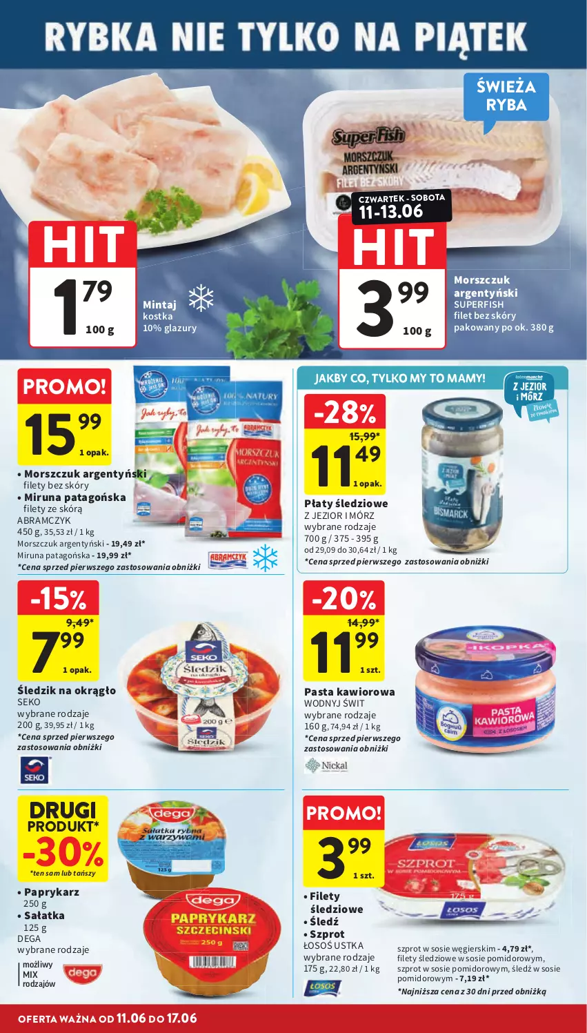 Gazetka promocyjna Intermarche - Gazetka promocyjna - ważna 11.06 do 17.06.2026 - strona 26 - produkty: Dega, Kawior, Lazur, Mintaj, Miruna, Papryka, Paprykarz, Płaty śledziowe, Ryba, Sałat, Sałatka, SEKO, Sos, Szprot, Szprot w sosie, Tago