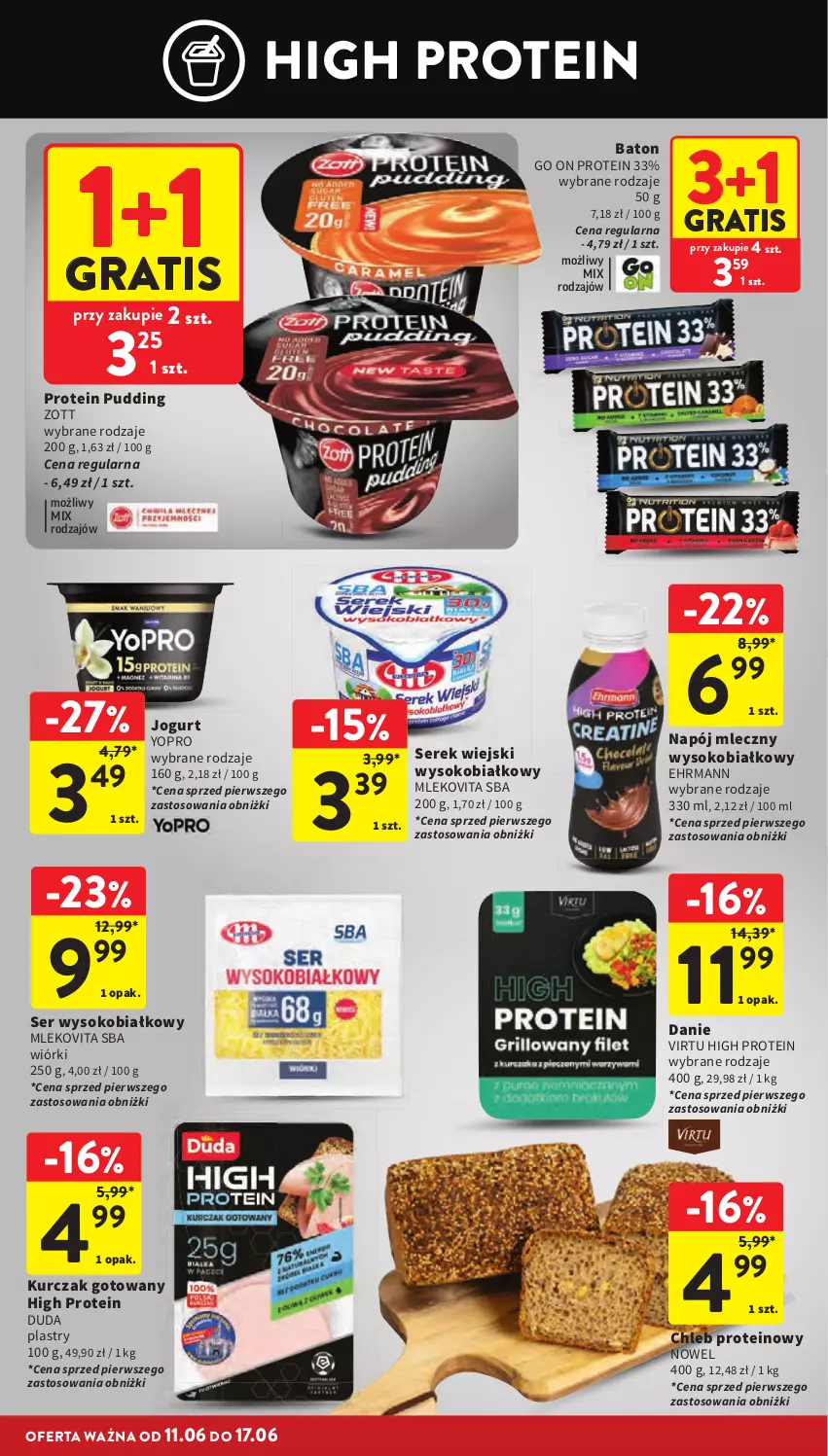 Gazetka promocyjna Intermarche - Gazetka promocyjna - ważna 11.06 do 17.06.2026 - strona 32 - produkty: Baton, Chleb, Chleb proteinowy, Duda, Gra, Jogurt, Kurczak, Kurczak gotowany, Mleko, Mlekovita, Napój, Napój mleczny, Pudding, Ser, Serek, Serek wiejski, Sok, Virtu, Zott