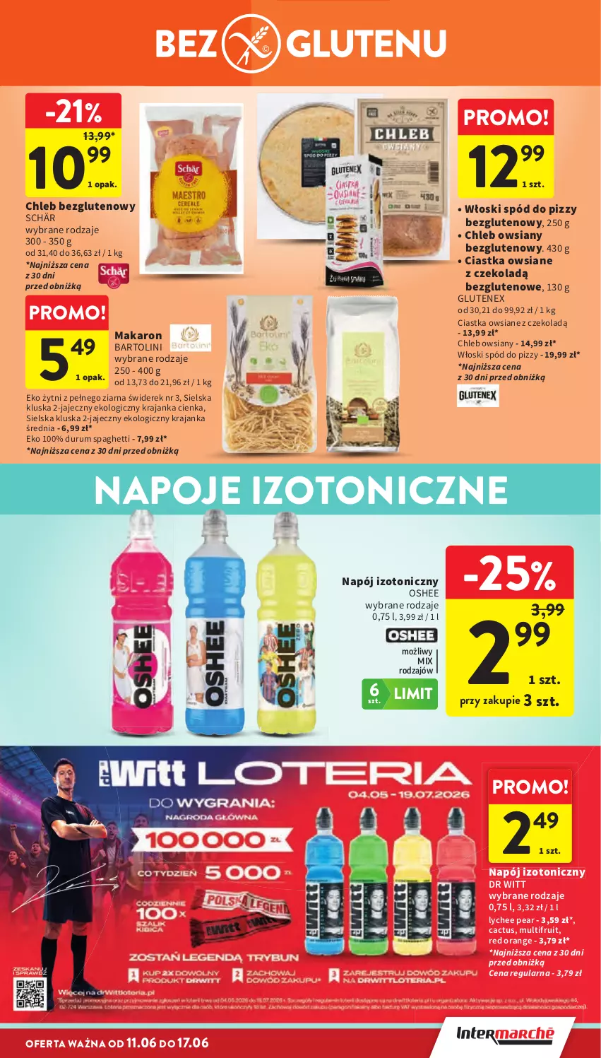 Gazetka promocyjna Intermarche - Gazetka promocyjna - ważna 11.06 do 17.06.2026 - strona 33 - produkty: Chleb, Chleb bezglutenowy, Ciastka, Ciastka owsiane, Makaron, Napój, Napój izotoniczny, Napoje, Oshee, Rum, Spaghetti, Spód do pizzy, Tenex