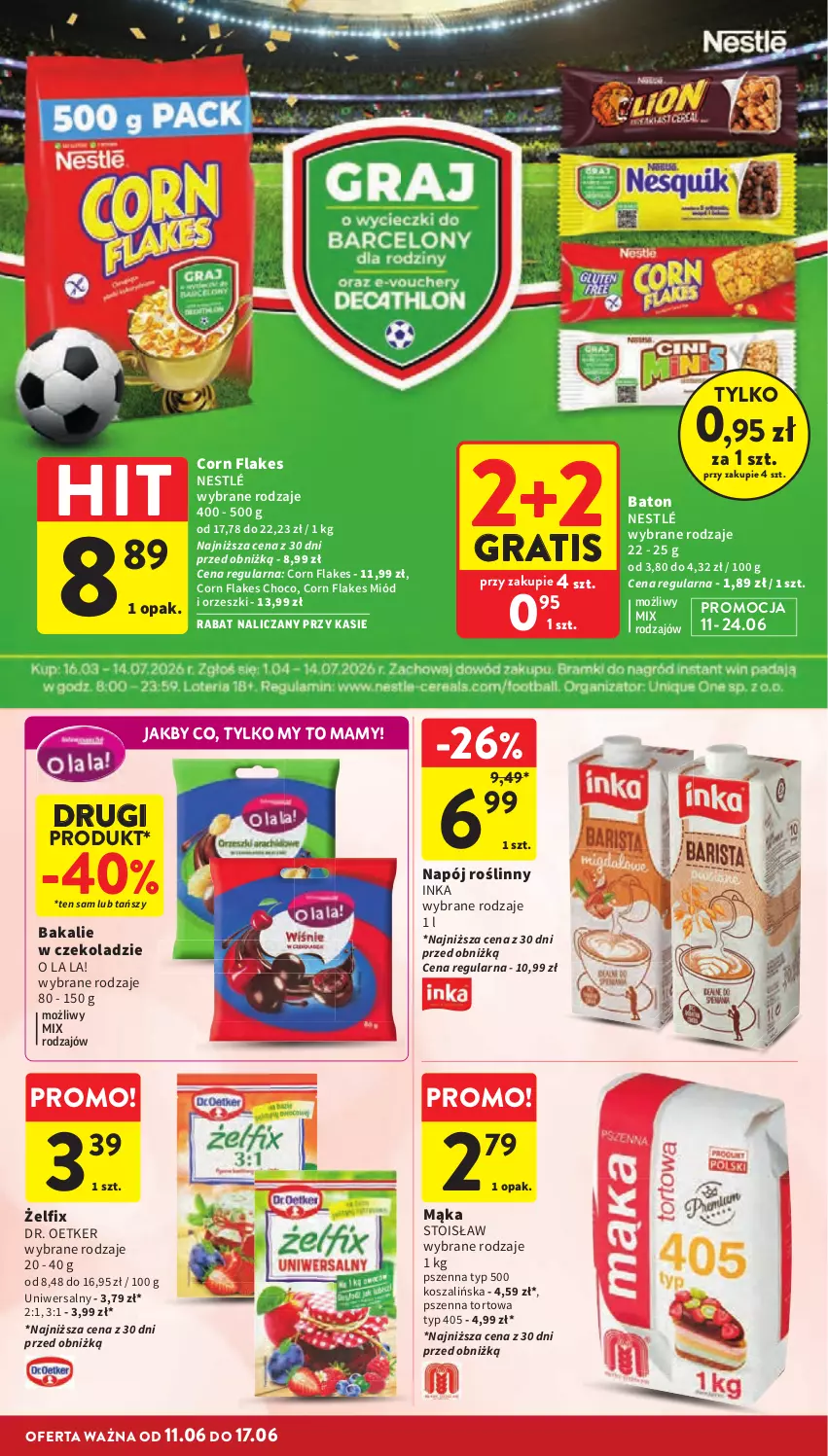 Gazetka promocyjna Intermarche - Gazetka promocyjna - ważna 11.06 do 17.06.2026 - strona 36 - produkty: Baton, Corn flakes, Dr. Oetker, Gra, Inka, Kosz, Mąka, Miód, Napój, Napój roślinny, Nestlé, Orzeszki, Szal
