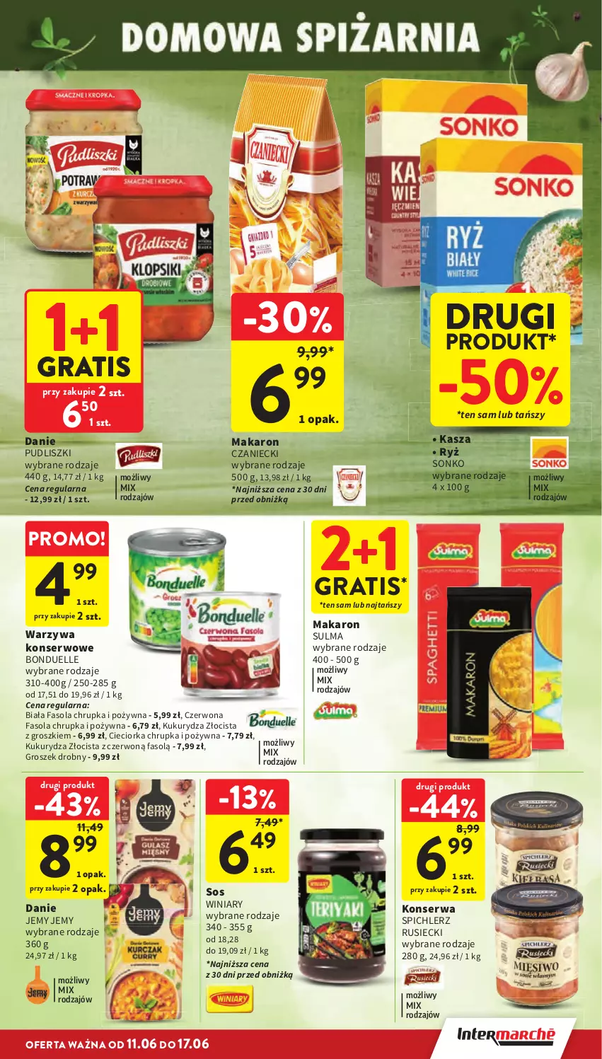 Gazetka promocyjna Intermarche - Gazetka promocyjna - ważna 11.06 do 17.06.2026 - strona 37 - produkty: Bonduelle, Cieciorka, Fa, Fasola, Gra, Groszek, Kasza, Kukurydza, Makaron, Orka, Pudliszki, Ryż, Ser, Sonko, Sos, Spichlerz Rusiecki, Warzywa, Warzywa konserwowe, Winiary