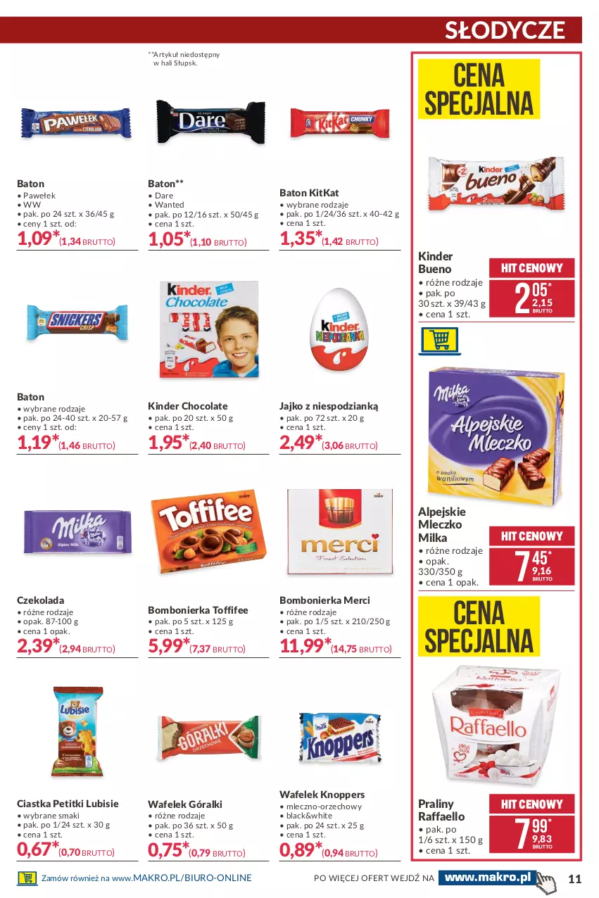 Gazetka promocyjna Makro - [Oferta promocyjna] Artykuły spożywcze i przemysłowe - ważna 23.02 do 08.03.2021 - strona 11 - produkty: Baton, Biuro, Ciastka, Czekolada, Fa, Góralki, Kinder, Kinder Bueno, Knoppers, Lack, Lubisie, Merci, Milka, Mleczko, Praliny, Raffaello, Toffifee, Wafelek