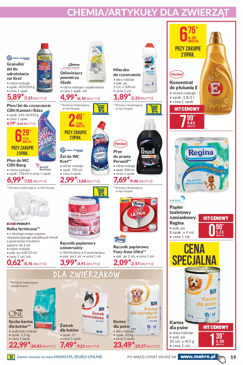 Gazetka promocyjna Makro - [Oferta promocyjna] Artykuły spożywcze i przemysłowe - ważna 23.02 do 08.03.2021 - strona 19 - produkty: Biuro, Cillit Bang, Foxy, Gin, Gra, Kret, Mleczko, Odświeżacz powietrza, Papier, Papier toaletowy, Perwoll, Płyn do prania, Płyn do wc, Ręcznik, Rum, Sucha karma