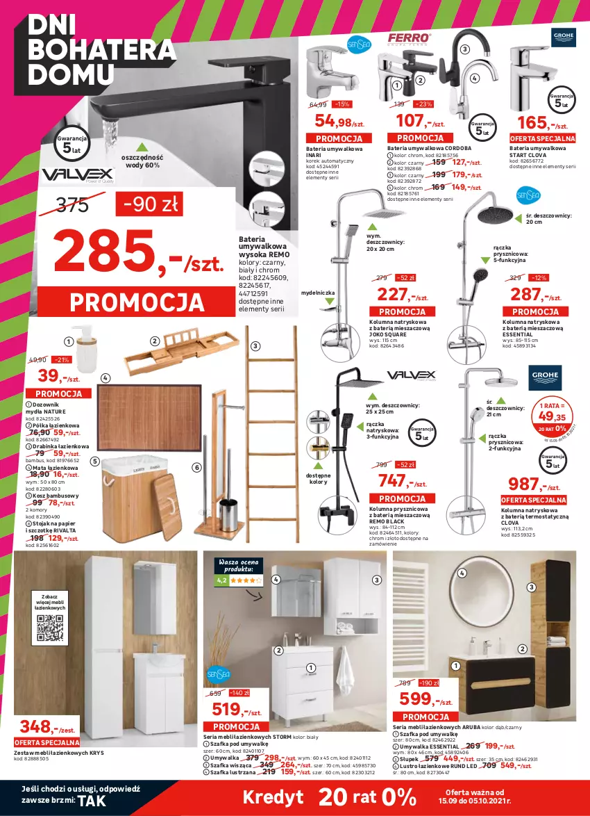 Gazetka promocyjna Leroy Merlin - Dni bohatera domu - ważna 15.09 do 05.10.2021 - strona 2 - produkty: Bateria, Bateria umywalkowa, Brodzik, Deska wolnoopadająca, Dozownik, Dozownik mydła, Drzwi, Fa, Grohe, Inka, Klej, Kolumna natryskowa, Kompakt WC, Kosz, Lack, Lustro, Mata łazienkowa, Miska, Mydelniczka, Papier, Pokrywa, Półka, Półka łazienkowa, Ser, Słupek, Sok, Stojak, Szafka, Szafka pod umywalkę, Termos, Tran, Umywalka