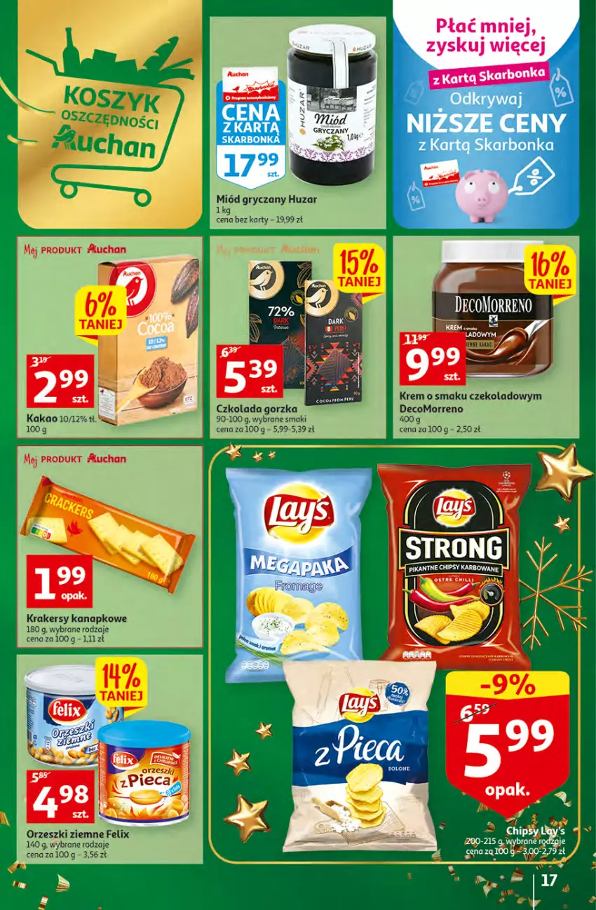 Gazetka promocyjna Auchan - Gazetka Magia Świąt Auchan Hipermarket - ważna 08.12 do 14.12.2022 - strona 17 - produkty: Chipsy, Felix, Gry, Kakao, Krakersy, Miód, Orzeszki, Orzeszki ziemne