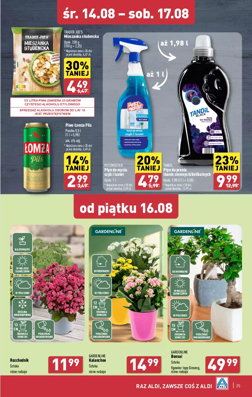 Gazetka promocyjna Aldi - Pełna oferta - ważna 12.08 do 17.08.2024 - strona 25 - produkty: Chodnik, Gin, Gra, Kalanchoe, Mieszanka studencka, Piwa, Piwo, Płyn do mycia, Płyn do prania, Por, Putzmeister