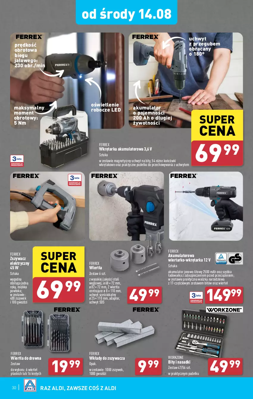 Gazetka promocyjna Aldi - Pełna oferta - ważna 12.08 do 17.08.2024 - strona 30 - produkty: Akumulator, Piec, Pudełko, Sok, Tarka, Walizka, Warka, Wkręt, Wkrętarka