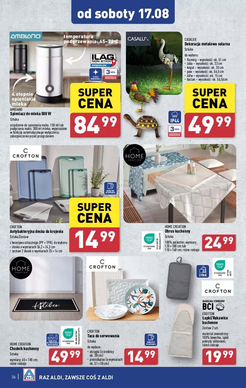 Gazetka promocyjna Aldi - Pełna oferta - ważna 12.08 do 17.08.2024 - strona 36 - produkty: Chodnik, Deska do krojenia, Kogut, Obrus, Piec, Rękawice, Ser, Sok, Taca, Top, Wełna