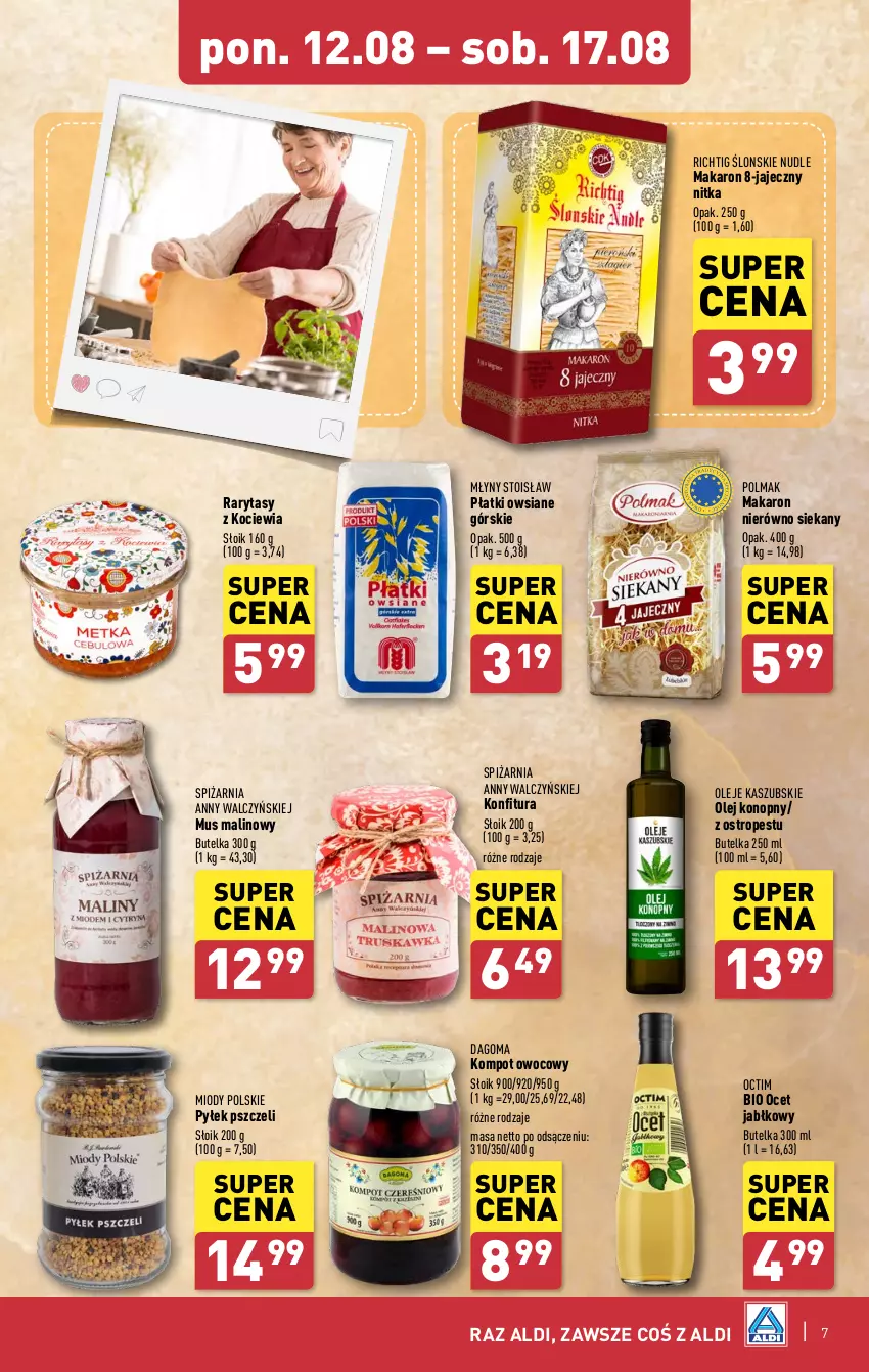 Gazetka promocyjna Aldi - Pełna oferta - ważna 12.08 do 17.08.2024 - strona 7 - produkty: Koc, Konfitura, Makaron, Mus, Ocet, Olej, Olma, Ostropes, Płatki owsiane