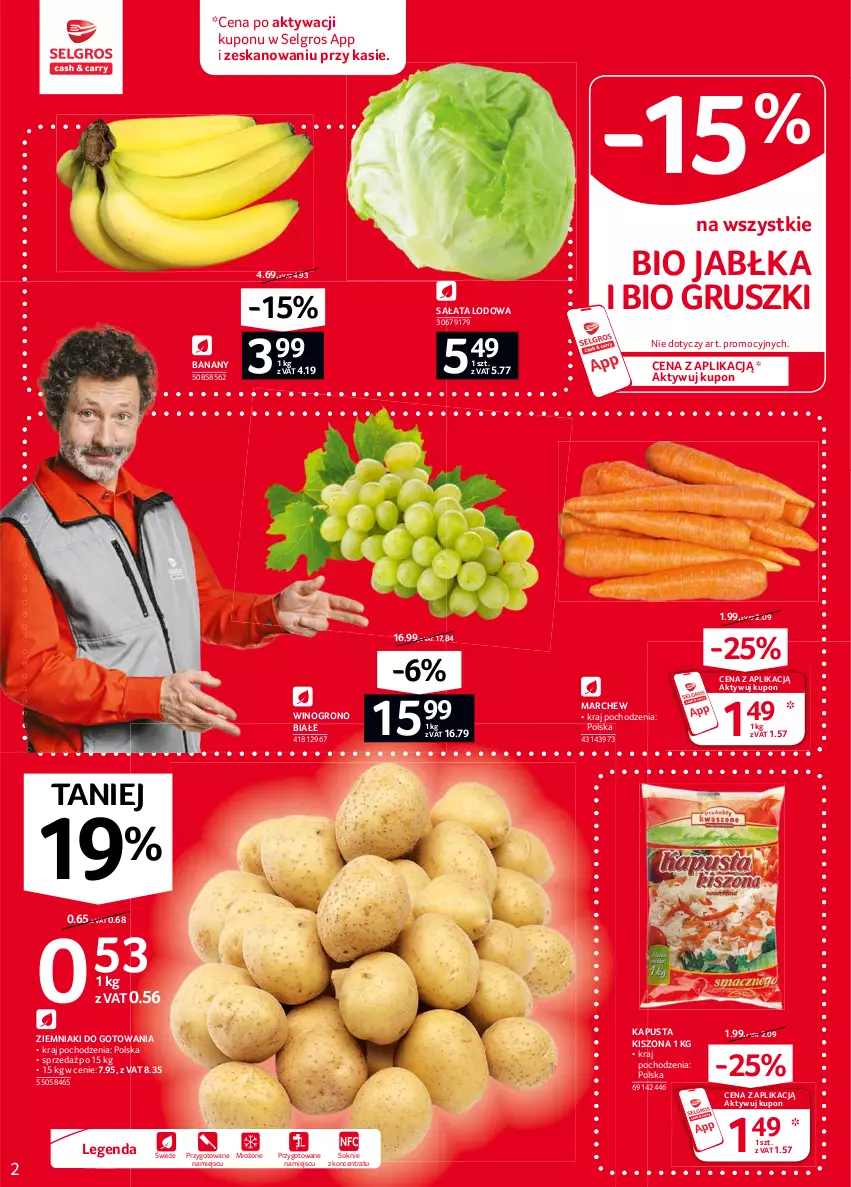 Gazetka promocyjna Selgros - Oferta spożywcza - ważna 04.02 do 17.02.2021 - strona 2 - produkty: Banany, Gruszki, Jabłka, LG, Sałat, Sałata lodowa, Sok, Wino, Ziemniaki