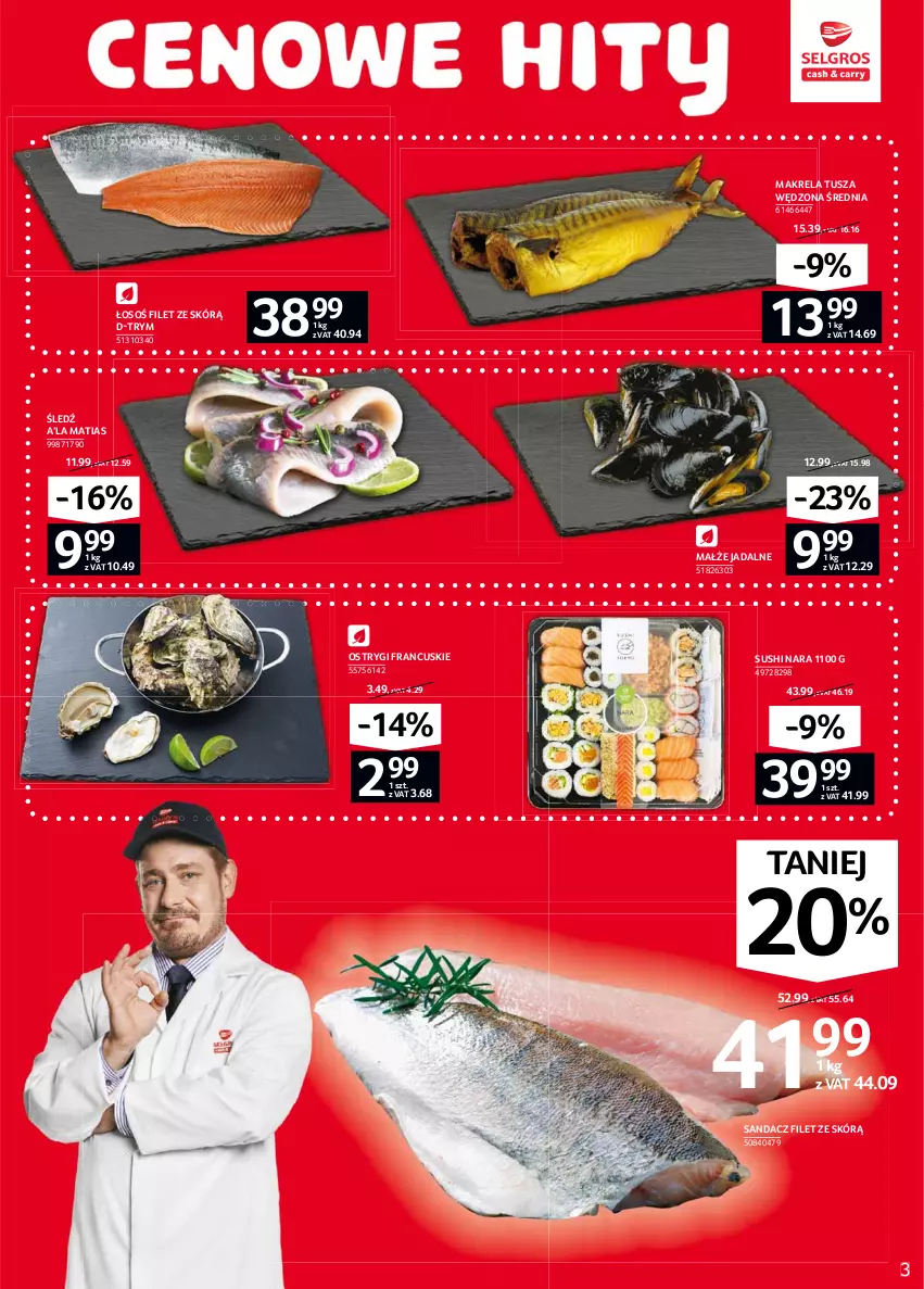 Gazetka promocyjna Selgros - Oferta spożywcza - ważna 04.02 do 17.02.2021 - strona 3 - produkty: Małże, Ostrygi, Sandacz, Sandacz filet, Sushi, Tusz