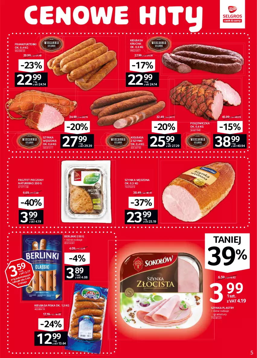 Gazetka promocyjna Selgros - Oferta spożywcza - ważna 04.02 do 17.02.2021 - strona 5 - produkty: Berlinki, Frankfurterki, Gra, Kiełbasa, Kiełbasa krucha, Pasztet, Piec, Rama, Szynka