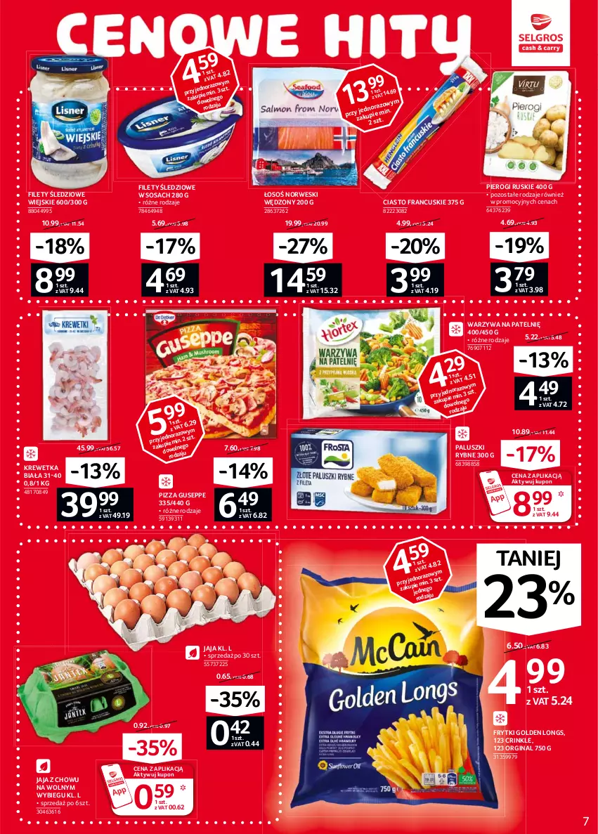 Gazetka promocyjna Selgros - Oferta spożywcza - ważna 04.02 do 17.02.2021 - strona 7 - produkty: Ciasto francuskie, Frytki, Gin, Jaja, Paluszki rybne, Pierogi, Pizza, Sos, Warzywa