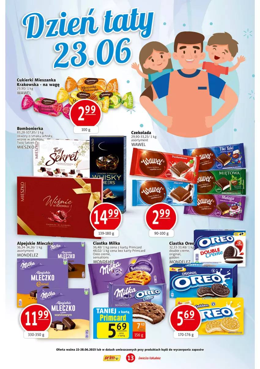 Gazetka promocyjna Prim Market - ważna 22.06 do 28.06.2023 - strona 13 - produkty: Ciastka, Cukier, Cukierki, Czekolada, Gin, Kret, Milka, Oreo, Sati, Wawel, Whisky