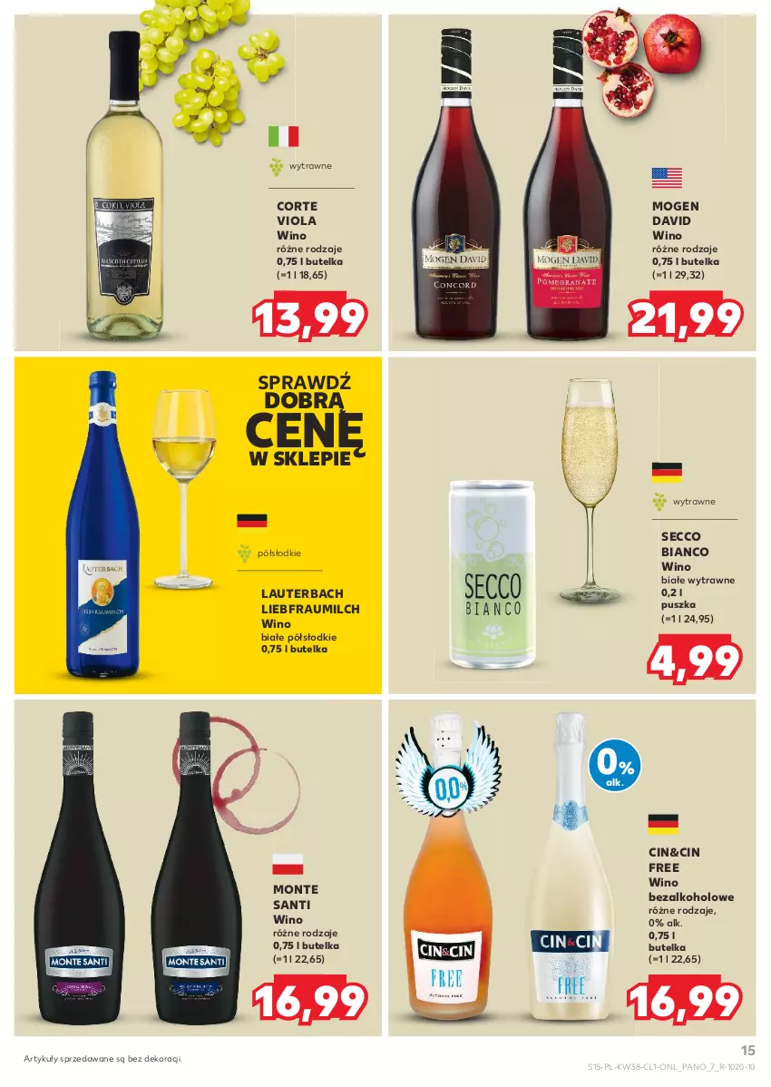 Gazetka promocyjna Kaufland - Barek Kauflandu - ważna 19.09 do 02.10.2024 - strona 15 - produkty: Mogen David, Monte, Monte Santi, Wino, Wino bezalkoholowe, Wino białe