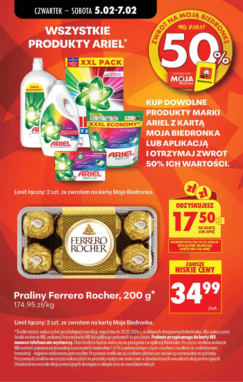 Gazetka promocyjna Biedronka - Gazetka - ważna 02.02 do 09.02.2026 - strona 3 - produkty: Ariel, Ferrero, Ferrero Rocher, Mus, Olej, Praliny, Telefon, Tran