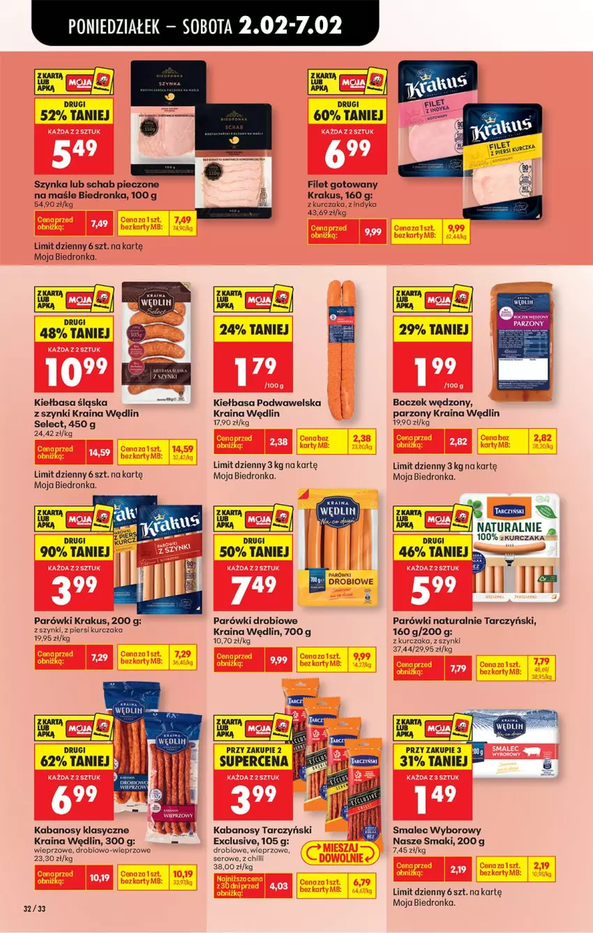 Gazetka promocyjna Biedronka - Gazetka - ważna 02.02 do 09.02.2026 - strona 42 - produkty: Boczek, Kabanos, Kiełbasa, Kiełbasa podwawelska, Kiełbasa śląska, Krakus, Kurczak, Parówki, Piec, Ser, Smalec, Szynka, Tarczyński, Wawel